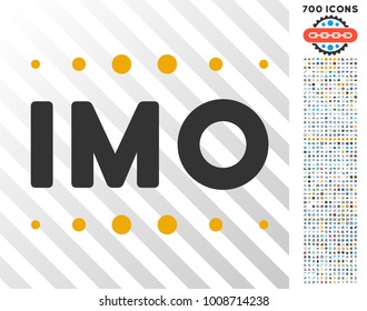 Imo Caption icon with 7 hundred bonus bitcoin mining and blockchain symbols. Vector illustration style is flat iconic symbols designed for crypto currency software.
