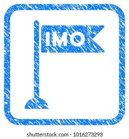 Imo Flag grainy textured icon inside rounded square for overlay watermark stamps. Flat symbol with dirty texture. Framed vector blue rubber seal stamp with grunge design of imo flag.