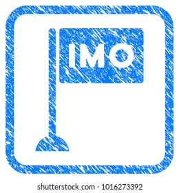 Imo Flag grainy textured icon inside rounded rectangle for overlay watermark stamps. Flat symbol with unclean texture. Framed vector blue rubber seal stamp with grunge design of imo flag.