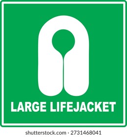 Icono de Vector de señalización de chaleco salvavidas de gran tamaño o Grande, aislado sobre fondo verde. Editable y escalable para instrucciones de seguridad marítima, emergencia y seguridad.