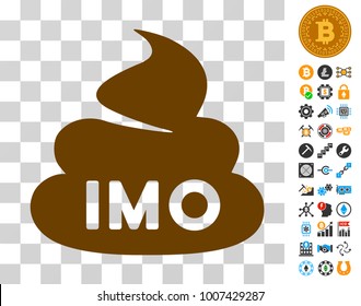 Imo Shit icon with bonus bitcoin mining and blockchain pictographs. Vector illustration style is flat iconic symbols. Designed for crypto-currency apps.