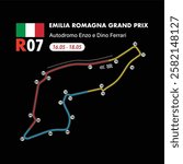 Imola Circuit 2025 map, vector isolated illustration for racing calendar, ready to print