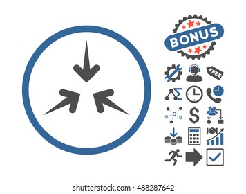 Impact Arrows icon with bonus design elements. Vector illustration style is flat iconic bicolor symbols, cobalt and gray colors, white background.