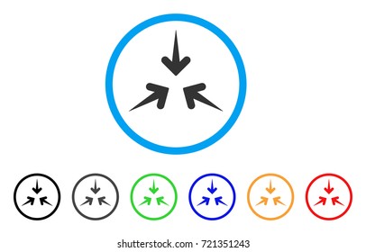 Impact Arrows rounded icon. Style is a flat impact arrows gray symbol inside light blue circle with black, gray, green, blue, red, orange color versions.