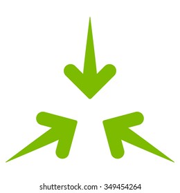 Impact Arrows vector icon. Style is flat symbol, eco green color, rounded angles, white background.