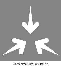 Impact Arrows vector icon. Style is flat symbol, white color, rounded angles, gray background.