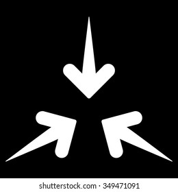 Impact Arrows vector icon. Style is flat symbol, white color, rounded angles, black background.