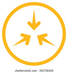 Impact Arrows vector icon. Style is flat circled symbol, yellow color, rounded angles, white background.