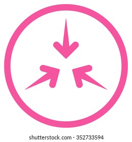 Impact Arrows vector icon. Style is flat circled symbol, pink color, rounded angles, white background.