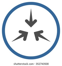 Impact Arrows vector icon. Style is bicolor flat circled symbol, cobalt and gray colors, rounded angles, white background.