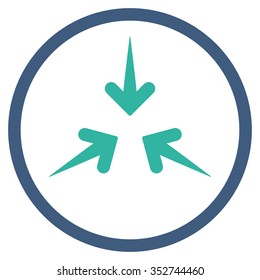 Impact Arrows vector icon. Style is bicolor flat circled symbol, cobalt and cyan colors, rounded angles, white background.