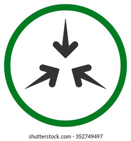 Impact Arrows vector icon. Style is bicolor flat circled symbol, green and gray colors, rounded angles, white background.