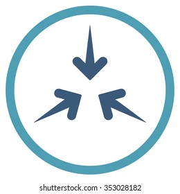 Impact Arrows vector icon. Style is bicolor flat circled symbol, cyan and blue colors, rounded angles, white background.