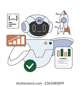 Impact of Artificial intelligence on business. AI-powered exchange rates, stocks and bonds forecasting. Self-learning computing system processing big data. Flat vector illustration