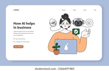 Impact of Artificial intelligence on business web banner or landing page. AI-powered customer service, automatic chatbot assistant helping a client. Flat vector illustration