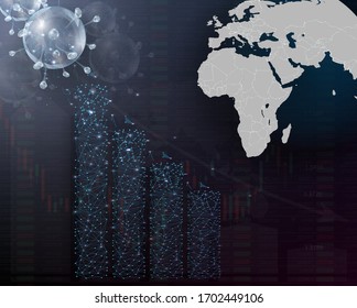 The impact of coronavirus on the stock exchange and the global economy. Business / Technology News Background. Graphs representing the stock market crash caused by the Coronavirus. Economic fallout