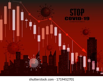 Auswirkungen von Coronavirus auf die Börse und die Weltwirtschaft. Börsenplan in rückläufiger Trendkrise nach dem Ausbruch des Covid19-Virus. Die Epidemie des Corona-Virus betrifft die wirtschaftlichen Auswirkungen