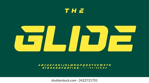 Impact dynamic alphabet, bold futuristic letters, engaging sport font for streamlined logo, powerful headline, innovative typography, contemporary typographic design. Vector typeset.