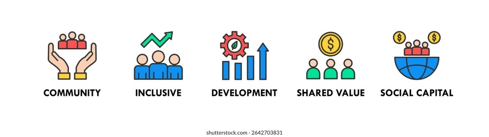 Impact Economy banner web icon vector illustration concept with icon of community, inclusive, development, shared value, and social capital
