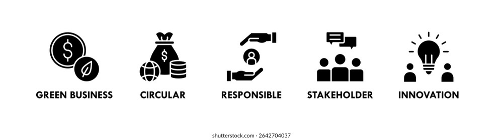 Impact Economy banner web icon vetor illustration concept with icon of green business, responsable, stakeholders, and innovation (conceito de ilustração vetorial de ícone da Web com ícone de negócios ecológicos, responsável, parte interessada e inovação)