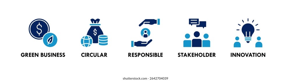 Impact Economy banner web icon vetor illustration concept with icon of green business, responsable, stakeholders, and innovation (conceito de ilustração vetorial de ícone da Web com ícone de negócios ecológicos, responsável, parte interessada e inovação)