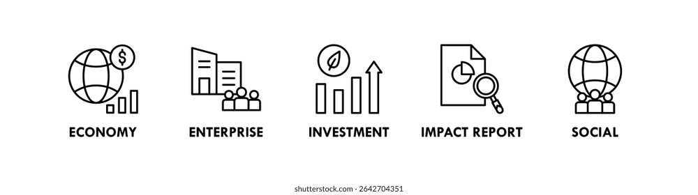 Impact Economy banner web icon vetorial illustration concept with icon of economy, enterprise, investment, impact economy, and social (conceito de ilustração vetorial de ícone da Web com ícone de economia, empresa, investimento, economia de impacto e social)