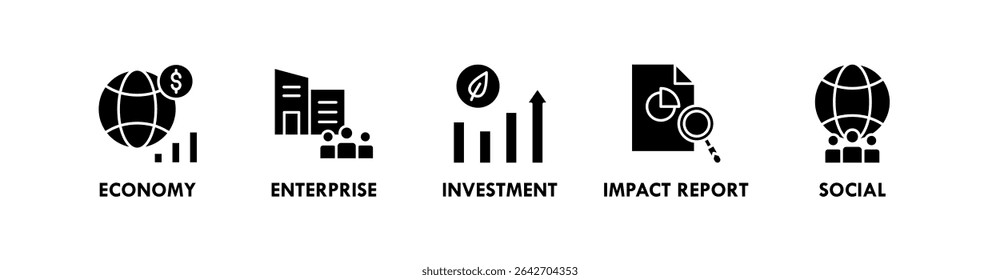 Impact Economy banner web icon vetorial illustration concept with icon of economy, enterprise, investment, impact economy, and social (conceito de ilustração vetorial de ícone da Web com ícone de economia, empresa, investimento, economia de impacto e social)