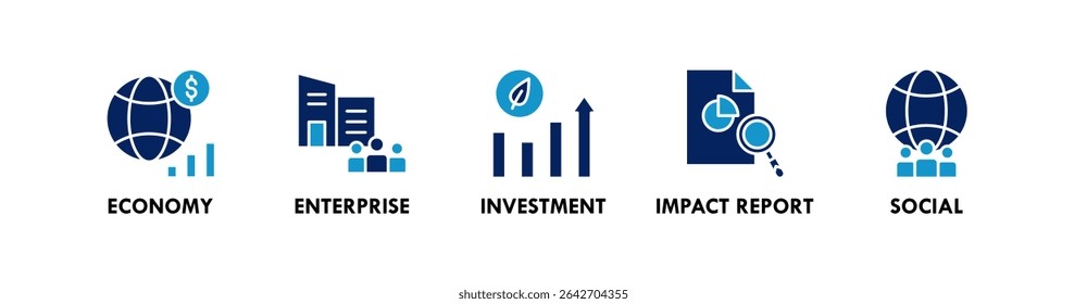 Impact Economy banner web icon vetorial illustration concept with icon of economy, enterprise, investment, impact economy, and social (conceito de ilustração vetorial de ícone da Web com ícone de economia, empresa, investimento, economia de impacto e social)