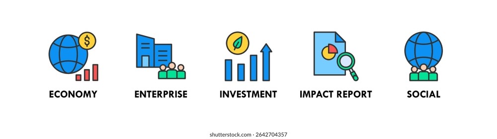 Impact Economy banner web icon vetorial illustration concept with icon of economy, enterprise, investment, impact economy, and social (conceito de ilustração vetorial de ícone da Web com ícone de economia, empresa, investimento, economia de impacto e social)