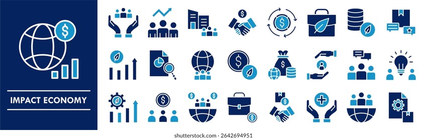 Conjunto de coleta de ícones da Economia de Impacto. Contendo negócios de design, economia, finanças, impacto, financeiro