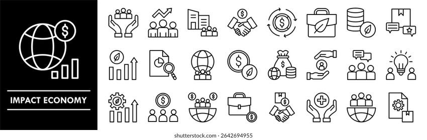 Conjunto de coleta de ícones da Economia de Impacto. Contendo negócios de design, economia, finanças, impacto, financeiro