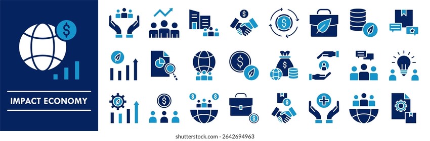 Conjunto de coleta de ícones da Economia de Impacto. Contendo negócios de design, economia, finanças, impacto, financeiro