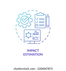 Icono de concepto de gradiente azul de estimación de impacto. Estudio y análisis de datos. Ilustración de la delgada idea abstracta de monitorización de enfermedades. Dibujo de contorno aislado. Multitud de fuentes Pro-Bold utilizadas