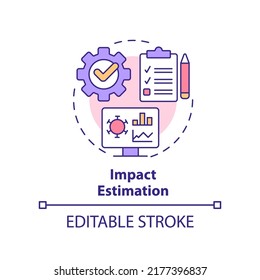 Icono de concepto de estimación de impacto. Estudio y análisis de datos. Ilustración de la delgada idea abstracta de monitorización de enfermedades. Dibujo de contorno aislado. Trazo editable. Fuentes Arial, Myriad Pro-Bold utilizadas