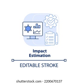 Icono de concepto de estimación de impacto azul claro. Estudio de datos, análisis. Ilustración de la delgada idea abstracta de monitorización de enfermedades. Dibujo de contorno aislado. Trazo editable. Fuentes Arial, Myriad Pro-Bold utilizadas