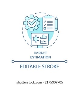 Icono de concepto turquesa de estimación de impacto. Estudio y análisis de datos. Ilustración de la delgada idea abstracta de monitorización de enfermedades. Dibujo de contorno aislado. Trazo editable. Fuentes Arial, Myriad Pro-Bold utilizadas