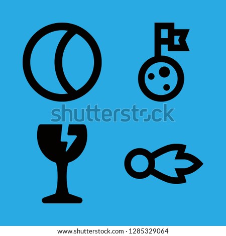 impact icons set with moon, broken glass and comet vector set