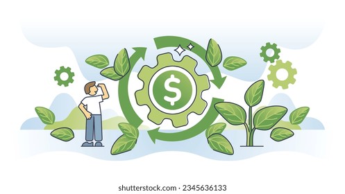 Impact investing and green investment strategy for profit outline concept. Financial earnings with nature friendly, sustainable and environmental project vector illustration. Ecological business.