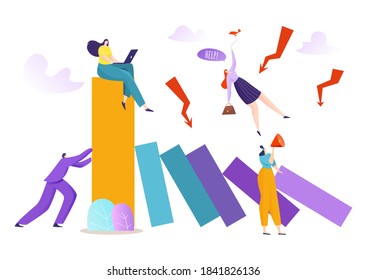 La reacción de metáfora de impacto, la prevención de la resolución y la quiebra impulsa la ilustración vectorial. Solución de liderazgo para la prevención de crisis, para detener la gestión del riesgo y para reducir el problema de la inversión.