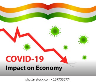 Impact on Indian Economy of CoronaVirus. India will fight against Covid-19 social media post. Vector Illustration