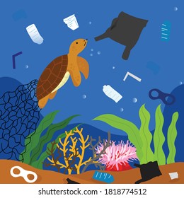 The impact of plastic waste on marine pollution disturbs the ecosystem or habitat of marine animals such as fish, turtles and so on