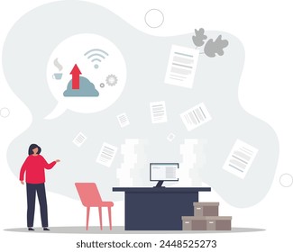 Impact of transformation and digital paper file storage.flat vector illustration.