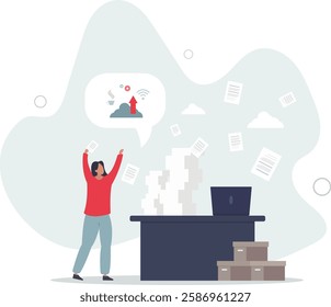 Impact of transformation and digital paper file storage.flat character life .