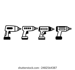 impact wrench tool worker icon symbol sign vector design black white color simple modern style illustration collection sets