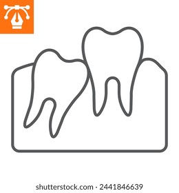 Icono impactado de línea de muela del juicio, icono de estilo de contorno para sitio web o aplicación móvil, odontología y medicina, icono de vector molar impactado, ilustración vectorial simple, gráficos vectoriales.