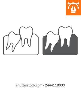 Línea de la muela del juicio impactada e icono sólido, icono de estilo de contorno para sitio web o aplicación móvil, odontología y medicina, icono de vector molar impactado, ilustración vectorial simple, gráficos vectoriales.