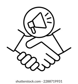Impactful Collaboration, Dynamic Communication, Shared Engagement, Powerful Partnership, Collaborative Outreach vector line icon with editable stroke.