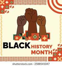 An impactful illustration showcasing raised fists in solidarity for Black History Month, symbolizing strength and empowerment.