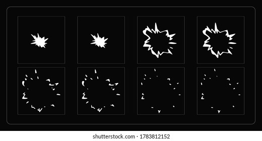 Impacts explosion animation. Smoke explosion sprites sheet for games, cartoon or animation and motion design. EPS-10 vector illustration.