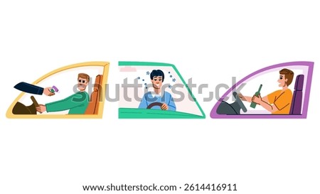 impairment drunk driver man vector. reckless accident, arrest breathalyzer, sobriety license impairment drunk driver man character. people flat cartoon illustration